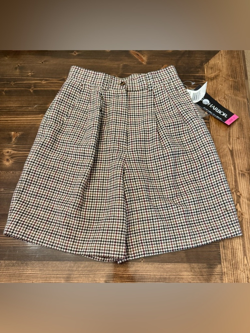 NWT Vintage Wool High-Waist Houndstooth Walking Shorts in Fall Colors Size 6
